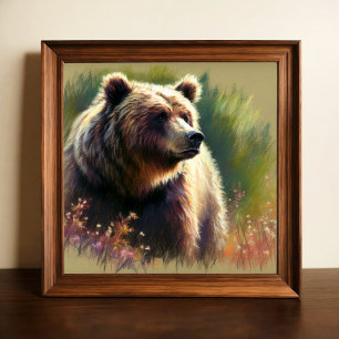 Poster Dessin pastel du grizzli dans la nature