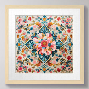 Poster Dessin pastel d'un bloc de motifs floraux
