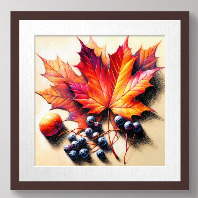 Poster Dessin Pastel Maple Leaf Berry Automne automne (Créateur téléchargé)