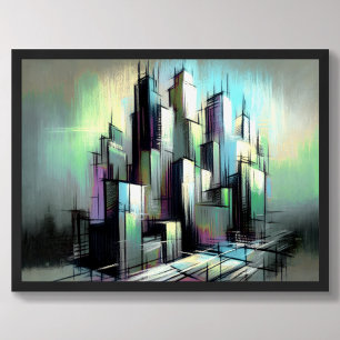 Poster Dessin Pastel Ville futuriste Abstrait