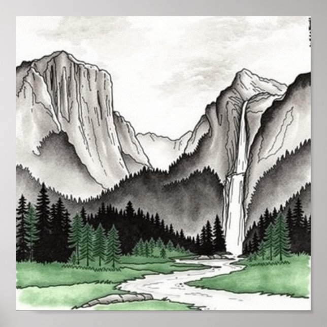 Poster Dessin paysager chinois (Devant)