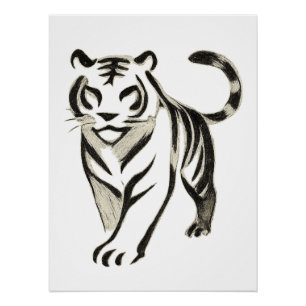 Poster Dessin pédestre de tigre - Design d'affiche d'encr