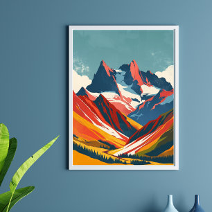 Poster Dessin rétro des montagnes