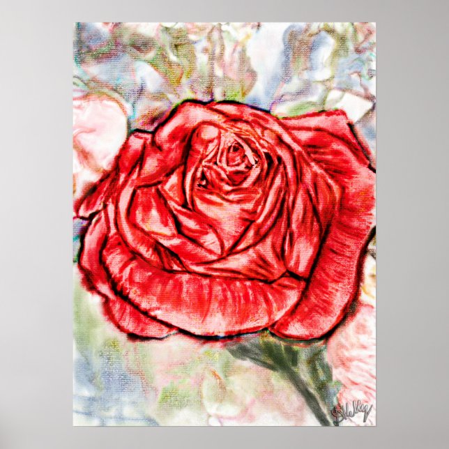 Poster Dessin Rose rouge (Devant)