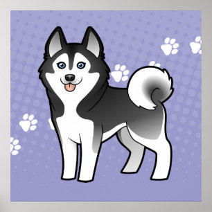 Poster Dessin Sibérien Husky / Malamute d'Alaska