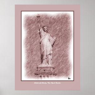 Poster Dessin Statue De La Liberté New York