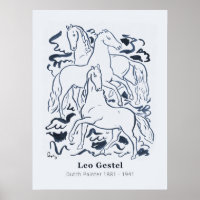 Dessin vintage à trois chevaux par Leo Gestel