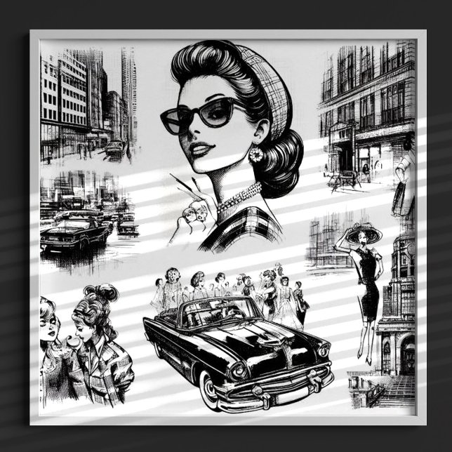 Poster Dessin vintage Fille de mode (Créateur téléchargé)