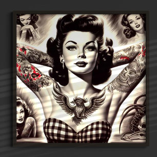 Poster Dessin vintage noir et blanc tatoué