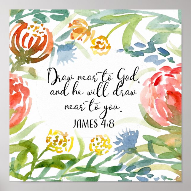 Poster Dessinez près de Dieu | James 4:8 (Devant)