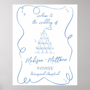 Poster Dessins à main Champagne Pour Mariage Bienvenue