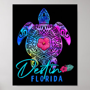 Poster Destin Florida Tie Dye Sea Turtle Vacances d'été