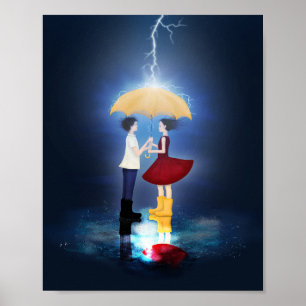 Poster Détail de "Lovestruck" Couple Sharing Umbrella