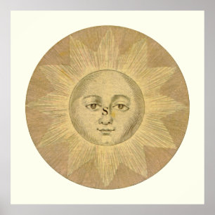 Poster Détail du soleil de la carte des boeufs antiques, 