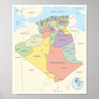 Poster Detailed Map of Algeria Regions