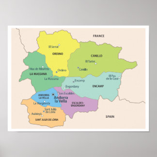 Poster Detailed Map of Andorra Regions