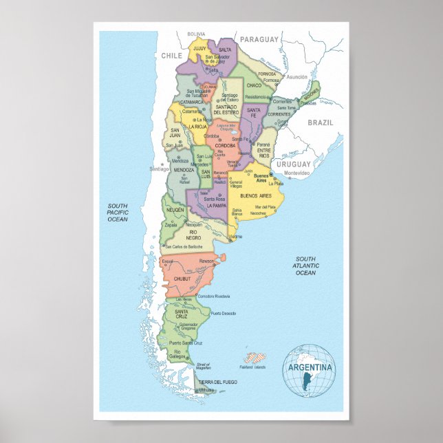 Poster Detailed map of Argentina Regions (Devant)