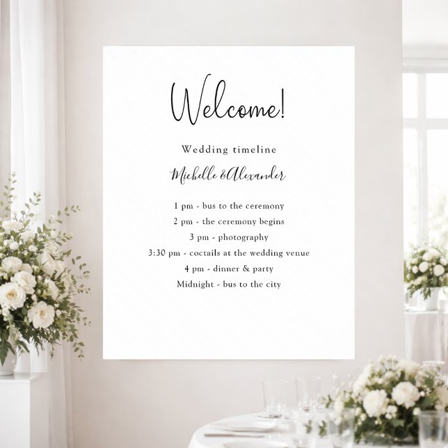 Poster Détails de programme de mariage noir blanc (Créateur téléchargé)