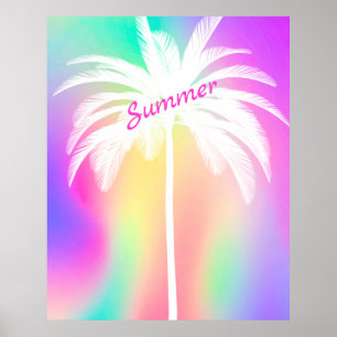 Poster d'été couleur Tropical White Palm Tree
