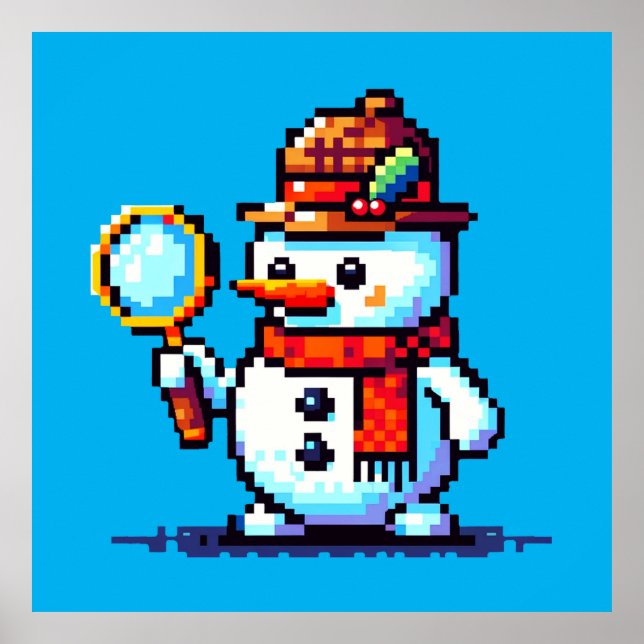 Poster Détective Snowman - Drôle Pixel Art Mystère d'hive (Devant)