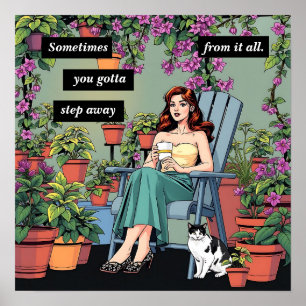 Poster Détendez-vous avec café, chats et Plantes