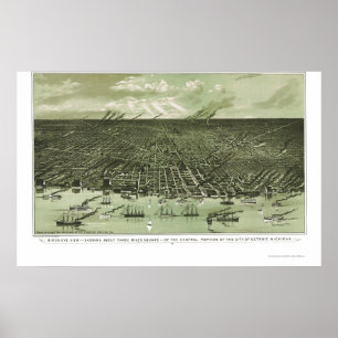 Poster Detroit, MI Panoramic Map - 1889