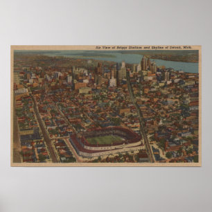 Poster Detroit, MI - Stade de baseball Aerial Briggs