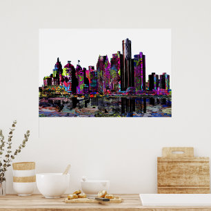Poster Detroit, Michigan en graffiti