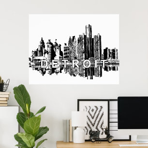 Poster Detroit, Michigan in black ink