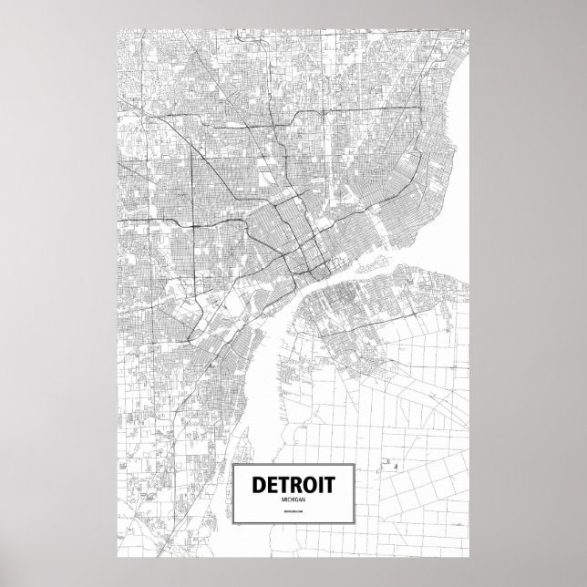 Poster Detroit, Michigan (noir sur blanc) (Devant)