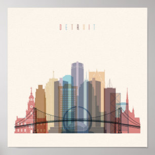 Poster Detroit, Michigan   Ville Skyline