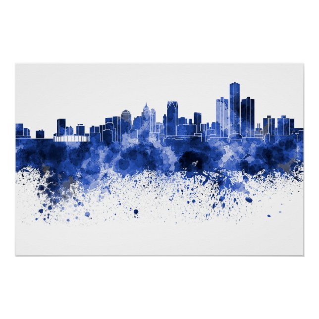 Poster Detroit skyline in watercolor (Devant)