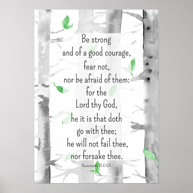 Poster Deutéronome 31:6 Écriture Bible Verse Arbres (Devant)