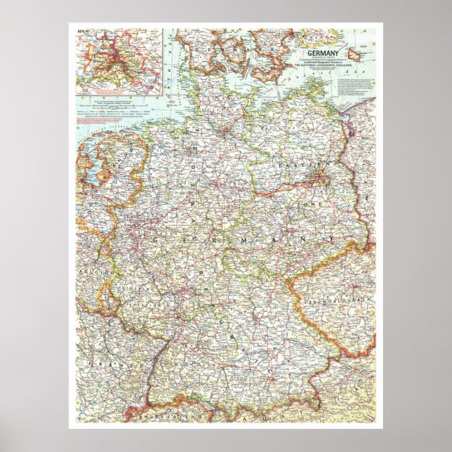 Poster " Deutschland : 1959/heute - Detaillierte Landkart (Devant)
