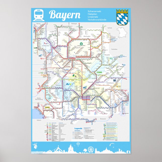 Poster " Deutschland : BAYERN Schienennetz RAILmap ... (Devant)