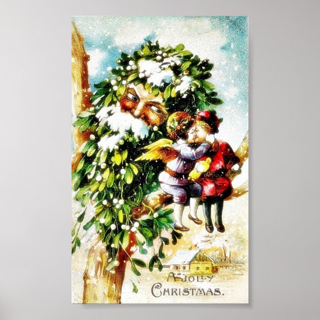 Poster Deux anges assis sur la branche et s'embrassant et (Devant)