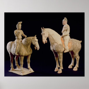 Poster Deux cavaliers, Chinois, dynastie de Tang