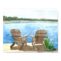 Deux chaises de plage au bord du lac, aquarelle
