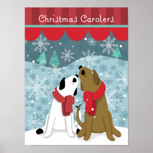Poster Deux chanteuses de Noël de chien chantent en neige