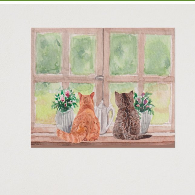 Poster Deux chats à la fenêtre Pittoresque Fleurs sereine (Créateur téléchargé)