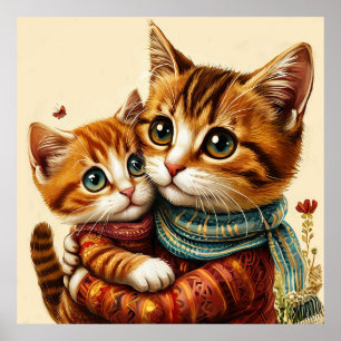 Poster Deux chats adorables s'étreignant