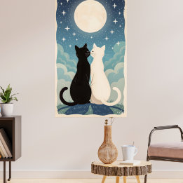 Poster Deux chats amoureux s'embrasser sous la lune
