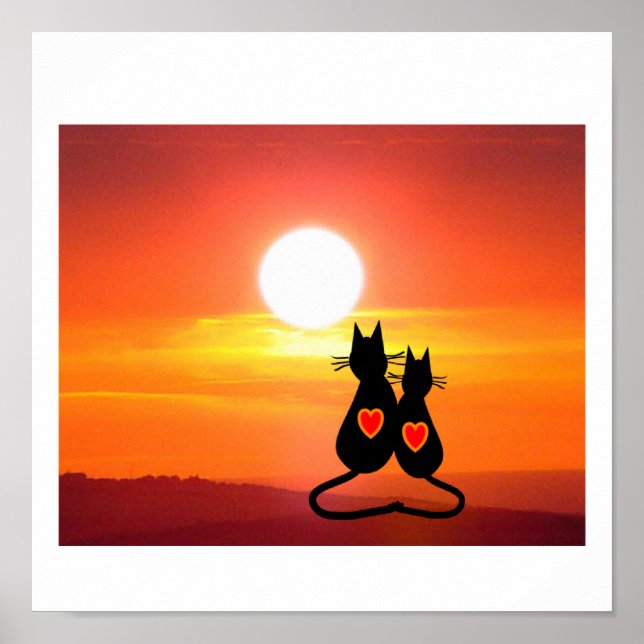 Poster Deux chats au coucher du soleil (Devant)