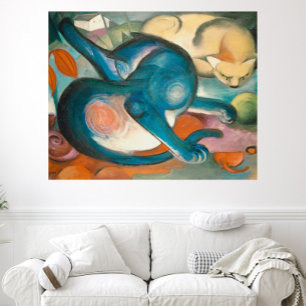 Poster Deux chats, bleu et jaune (1912) de Franz Marc
