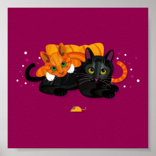 Poster Deux chats géométriques posés les uns à côté des a