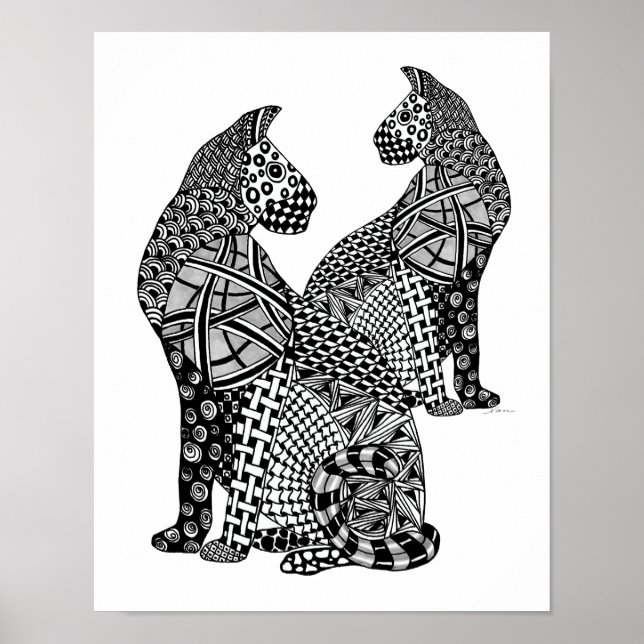 Poster Deux Chats Noirs et Blancs en biscuit (Devant)