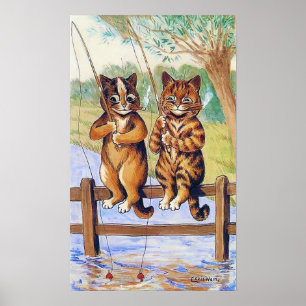 Poster Deux chats pêchant, Louis Wain