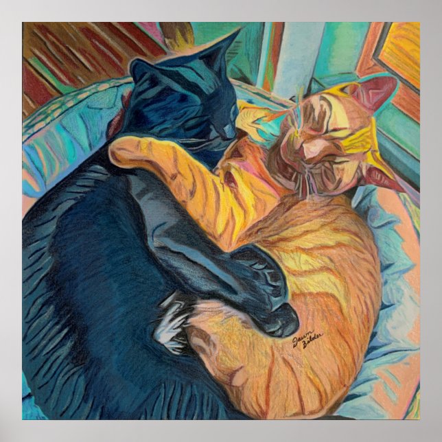 Poster Deux chats qui bouchent (Devant)