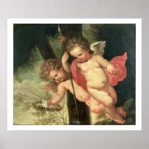 Poster Deux Cherubs volants, tenant la Couronne d'épines