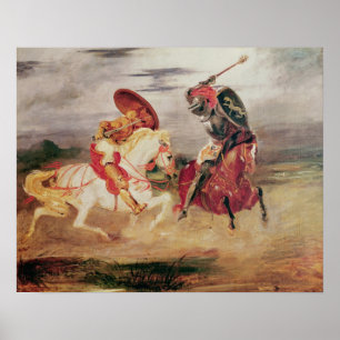 Poster Deux chevaliers combattant dans un paysage, c.1824